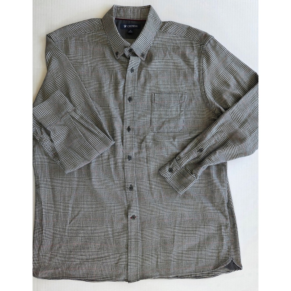 Cremieux Mens XL Glen Plaid Button Down Shirt Long Sleeve Black White Check